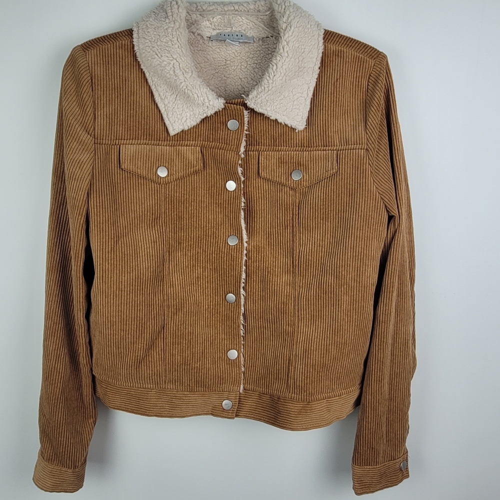 FAVLUX Corduory Jacket Size M Rust Faux Fur Collar and Lining Western Cowgirl
